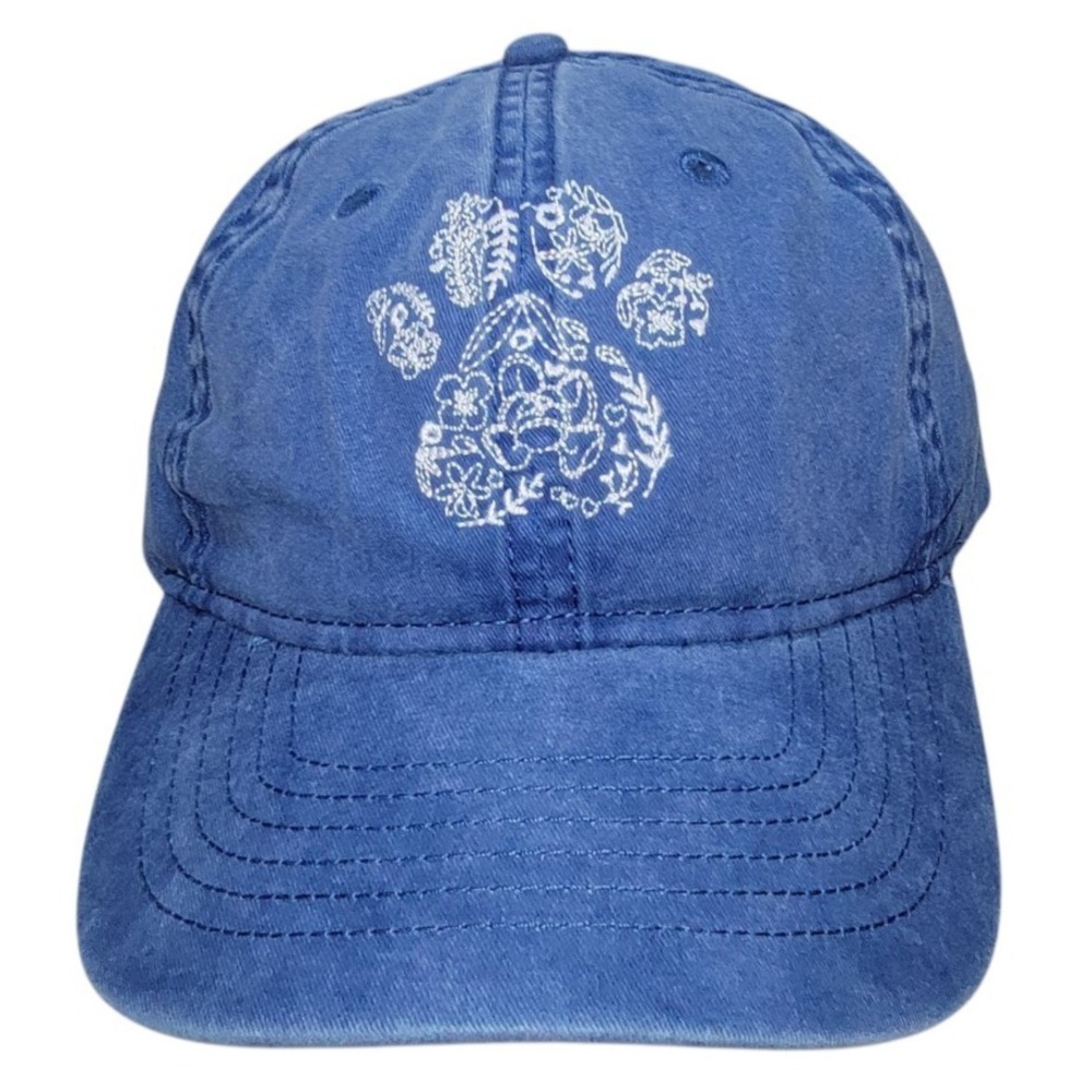 New Time And‎ Tru Cap Blue Women's Flower Paw Dog Cat Adjustable Strapback Hat
